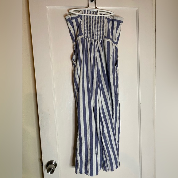 American Eagle Strapless Jumpsuit Blue White Striped Seersucker Tube Top Romper - Picture 8 of 14